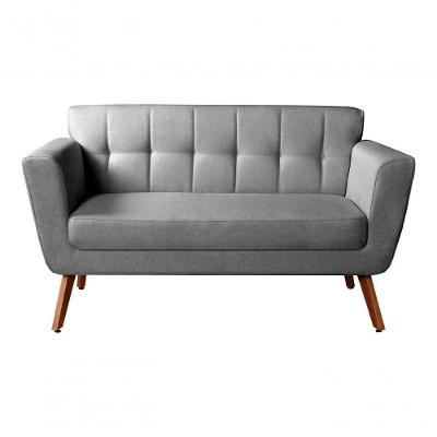 Sofá Bruna 2 Lugares Fixo 142CM Linho Cinza 320 Estrutura Madeira Bella Decor