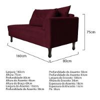 Kit Diva Recamier Azura 160Cm Lado Esquerdo E 02 Poltronas Classic Suede - Doce Sonho Móveis Bordô