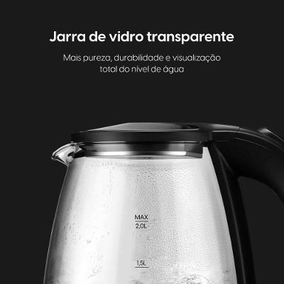 Chaleira Elétrica Elgin Visio Glass Pro 1200W 2L Inox 110V