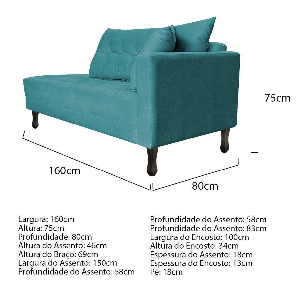 Kit Diva Recamier Azura 160Cm Lado Esquerdo E 02 Poltronas Suede - Doce Sonho Móveis Azulturquesa - 4