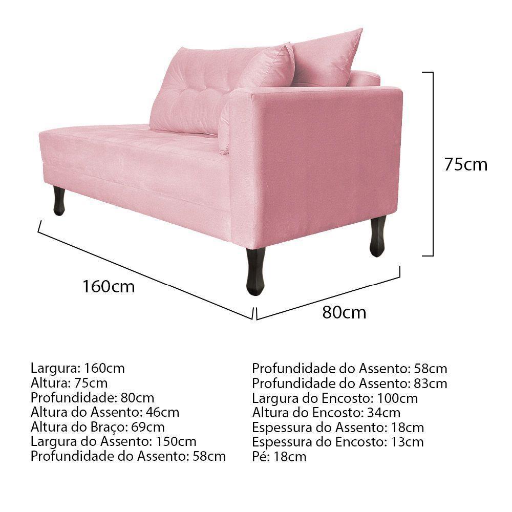 Kit Diva Recamier Azura 160Cm Lado Esquerdo E 02 Poltronas Suede - Doce Sonho Móveis Rosabebê - 4