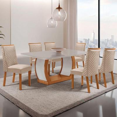 Mesa de Jantar Milena 6 Lugares MDF Vidro Serigrafado Off White 180CM Moderna