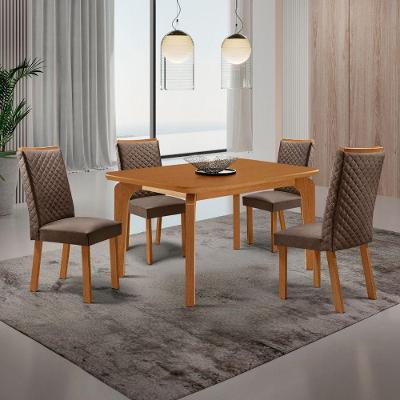Conjunto Jantar Liz 4 Lugares MDF Cadeiras Lira Veludo Capuccino 120CM Moderna