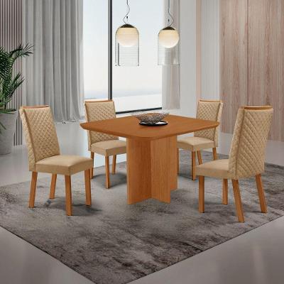 Conjunto Jantar Olimpia 4 Lugares MDF Canto Copo Cadeiras Lira Amadeirado Moderna