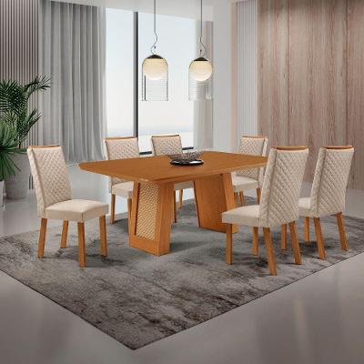 Conjunto Mesa Carolina 6 Lugares Retangular MDF 180CM Creme Moderna