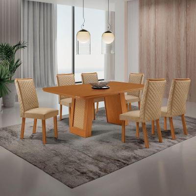 Mesa Carolina 6 Lugares Retangular MDF 180cm Amadeirado com Cadeiras Lira Moderna