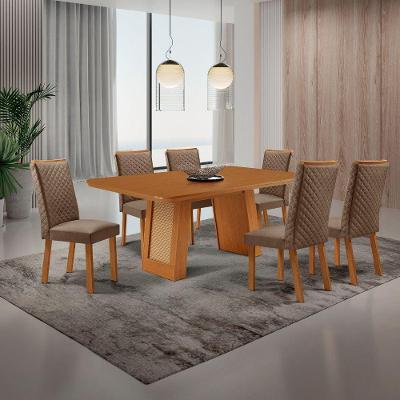 Mesa Carolina 6 Lugares Retangular MDF 180cm com Cadeiras Lira Caramelo Moderna