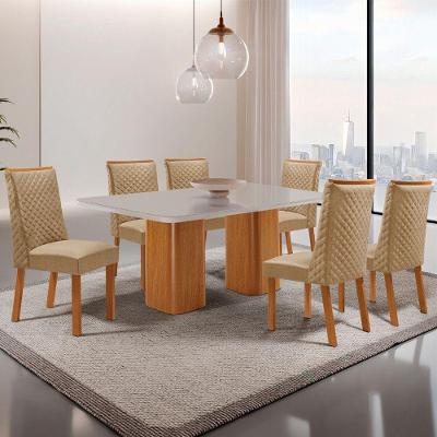 Mesa de Jantar Eloise 6 Lugares Retangular Vidro 180cm Off White Moderna