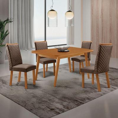Mesa Copper com 4 Cadeiras Lira Retangular MDF 120cm Marrom Moderna