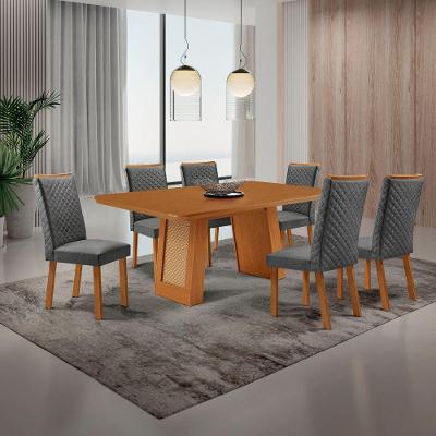 Mesa de Jantar Carolina 6 Lugares MDF Cadeiras Lira Linho Grafite 180CM Moderna