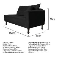 Kit Diva Recamier Azura 140Cm Lado Esquerdo E 02 Poltronas Classic Suede - Doce Sonho Móveis Preto