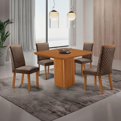 Mesa de Jantar Eloise 4 Lugares Quadrada MDF 90CM Marrom Moderna