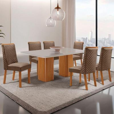 Mesa de Jantar Eloise 6 Lugares Retangular Vidro 180CM Off White Moderna