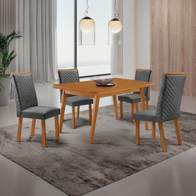 Mesa Copper com 4 Cadeiras Lira Retangular MDF 120cm Grafite Moderna