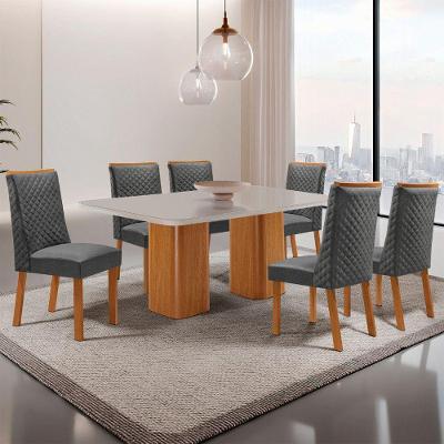 Mesa de Jantar Eloise 6 Lugares Retangular Vidro 180CM Off White Moderna