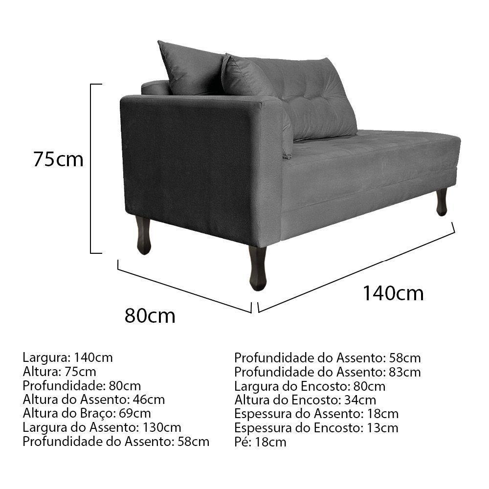 Kit Diva Recamier Azura 140Cm Lado Direito E 02 Poltronas Classic Suede - Doce Sonho Móveis Cinza - 4
