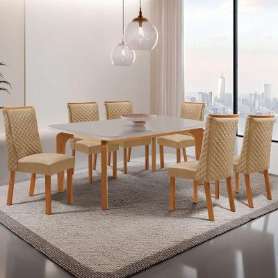 Mesa de Jantar Liz Yasmin 6 Lugares Retangular Vidro 180CM Off White Moderna