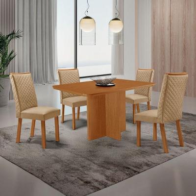 Conjunto Jantar Olimpia 4 Lugares MDF Cadeiras Lira Amadeirado 120CM Moderna