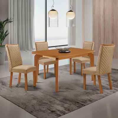 Conjunto Jantar Liz 4 Lugares MDF Canto Copo Cadeiras Lira Amadeirado Moderna