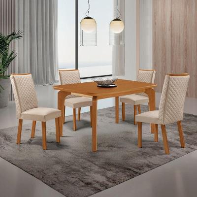 Conjunto Jantar Liz 4 Lugares MDF Cadeiras Lira Veludo Creme 120CM Moderna