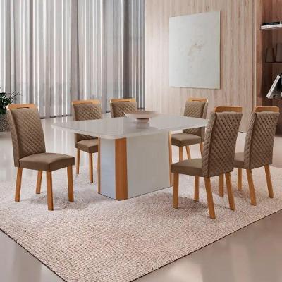 Conjunto Jantar Isadora 6 Lugares MDF Vidro Serigrafado Off White 180CM Moderna