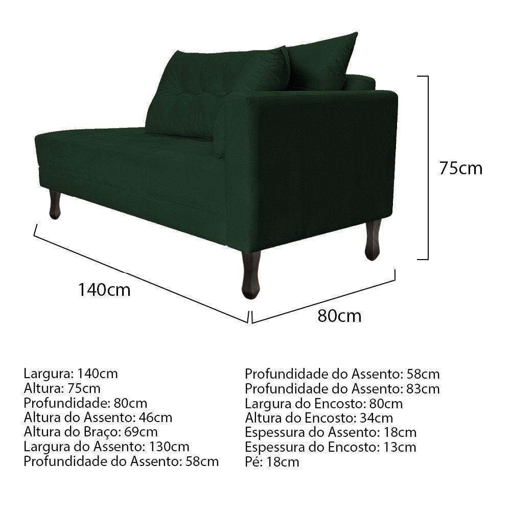 Kit Diva Recamier Azura 140Cm Lado Esquerdo E 02 Poltronas Classic Suede - Doce Sonho Móveis Verde - 4