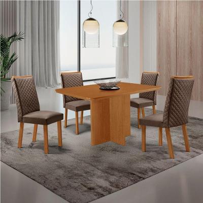 Conjunto Jantar Olimpia 4 Lugares MDF Copo Cadeiras Lira Veludo Marrom 120CM Moderna