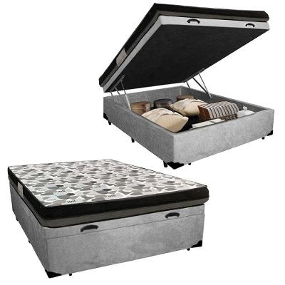 Kit Cama Baú Casal Iso Dupla Face Suede Madeira Cinza Ortobom