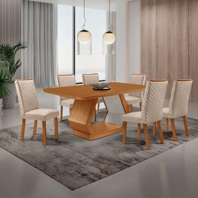 Conjunto Jantar Alvorada Lira 6 Lugares MDF Veludo Off White 180CM Moderna