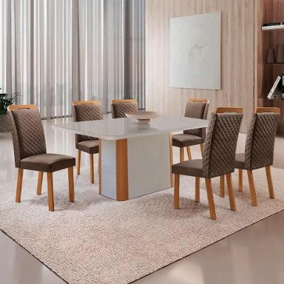 Conjunto Jantar Isadora 6 Lugares MDF Vidro Serigrafado Off White 180CM Moderna