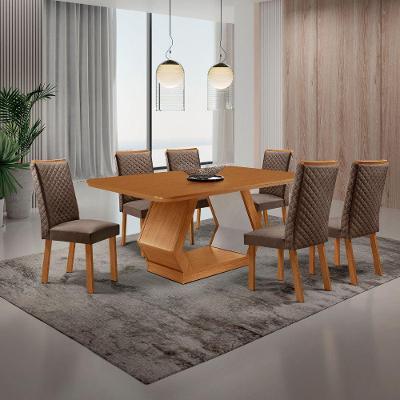 Conjunto Jantar Alvorada 6 Lugares MDF Canto Copo Lira Veludo Marrom 180CM Moderna