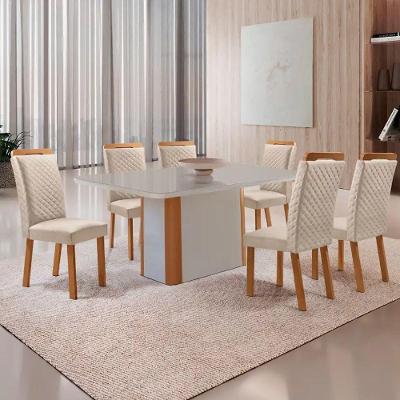 Conjunto Jantar Isadora 6 Lugares MDF Vidro Serigrafado Off White 180CM Moderna