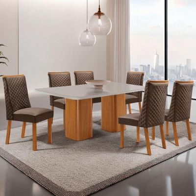 Mesa de Jantar Eloise 6 Lugares Retangular Vidro 180CM Off White Moderna