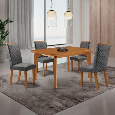 Mesa Liz 4 Lugares Retangular MDF 120CM com Cadeiras Lira Grafite Moderna