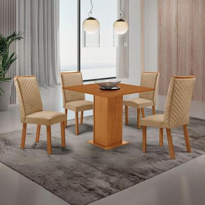 Conjunto Jantar Loren 4 Lugares MDF Cadeiras Lira Amadeirado 90CM Moderna