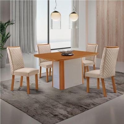 Conjunto Jantar Isadora 4 Lugares MDF Cadeiras Lira Veludo Off White 120CM Moderna