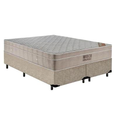 Cama Box King Bipartido Airtech Molas Ensacadas Euro Pillow Suede Bege Ortobom