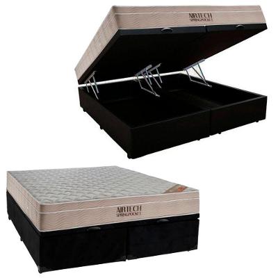 Cama Box Baú King Suede Airtech Molas Ensacadas Antiácaro Preto Ortobom