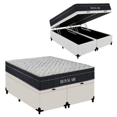 Cama Box Baú Queen Bipartido Colchão Molas Ensacadas Royal Air 158cm Marrom Royal