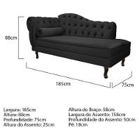 Kit Diva Recamier Diana 185Cm Lado Direito E 02 Poltronas Julia Suede - Amarena Móveis Preto - 5