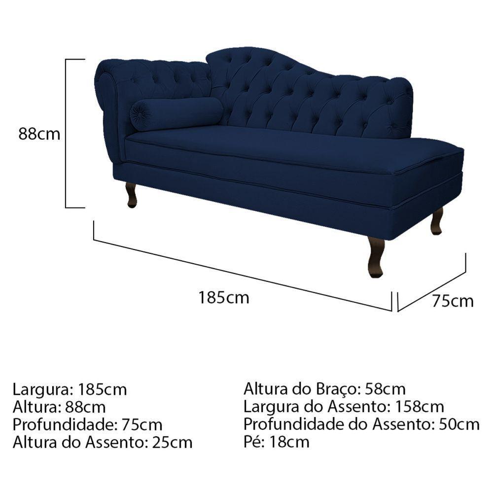 Kit Diva Recamier Diana 185Cm Lado Direito E 02 Poltronas Julia Suede - Amarena Móveis Azul Marinho - 4