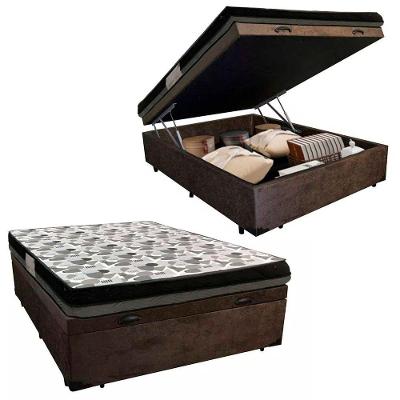 Cama Baú Casal Iso Dupla Face Suede Madeira Marrom Ortobom