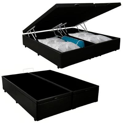 Cama Box com Baú Casal Mega Cama Bipartido Courino Preto Mega Madeira