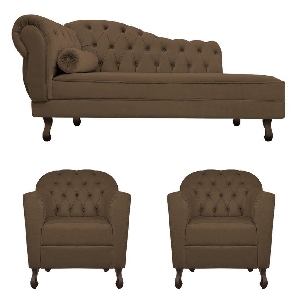 Kit Diva Recamier Diana 185Cm Lado Direito E 02 Poltronas Julia Suede - Amarena Móveis Marrom - 6