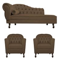 Kit Diva Recamier Diana 185Cm Lado Direito E 02 Poltronas Julia Suede - Amarena Móveis Marrom - 11