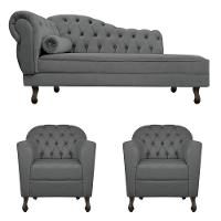 Kit Diva Recamier Diana 185Cm Lado Direito E 02 Poltronas Julia Corano - Amarena Móveis Cinza - 6