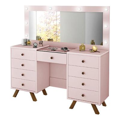 Penteadeira Finn Rose G37 8 Gavetas com Espelho Porta Joias em MDF Rosa Gran Belo
