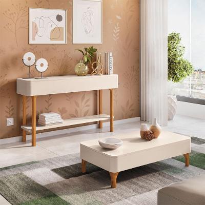 Kit Aparador com Mesa de Centro Fontana Ceci Orgânico B01 MDF-MDP 136cm Off White Lyam Decor