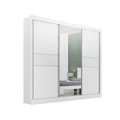 Guarda Roupa de Casal Cristal 3 Portas de Correr Ripado 6 Gavetas com Pés D'Doro Móveis