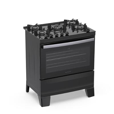Fogão 5 Bocas Atlas Agile Up Com Mesa De Vidro A Gás Bivolt Preto